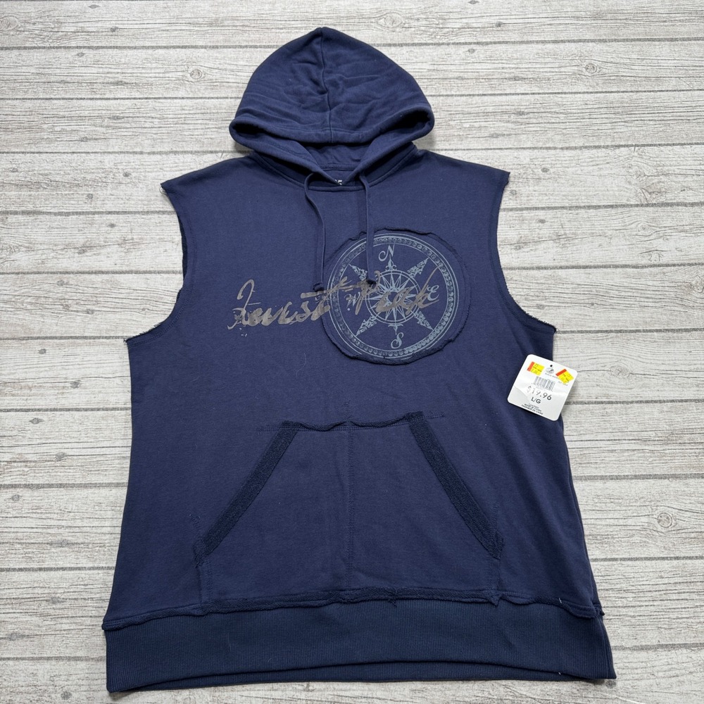 NEW 725 Originals Hoodie Mens Large Blue Compass Graphic Sleeveless Training Gym